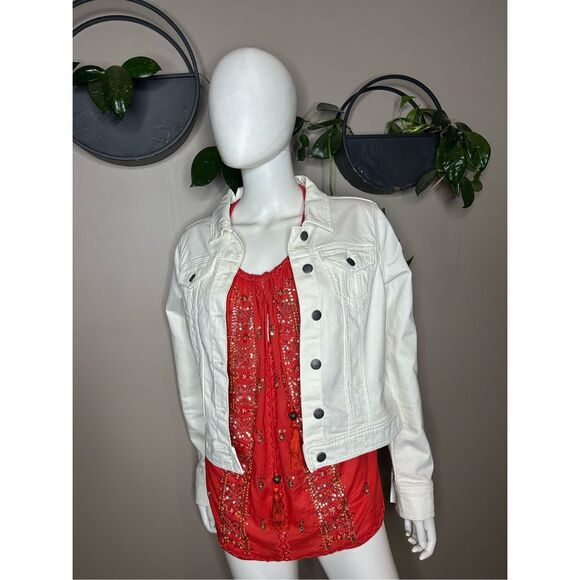 Prana White Slate Rim Denim Jacket Sz Medium Distressed - Picture 3 of 8